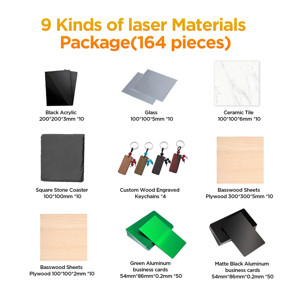 9 Kinds of Laser Materials Package(164 pieces)